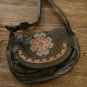 Lucky Brand Italian Leather Embroidered Shoulder Bag